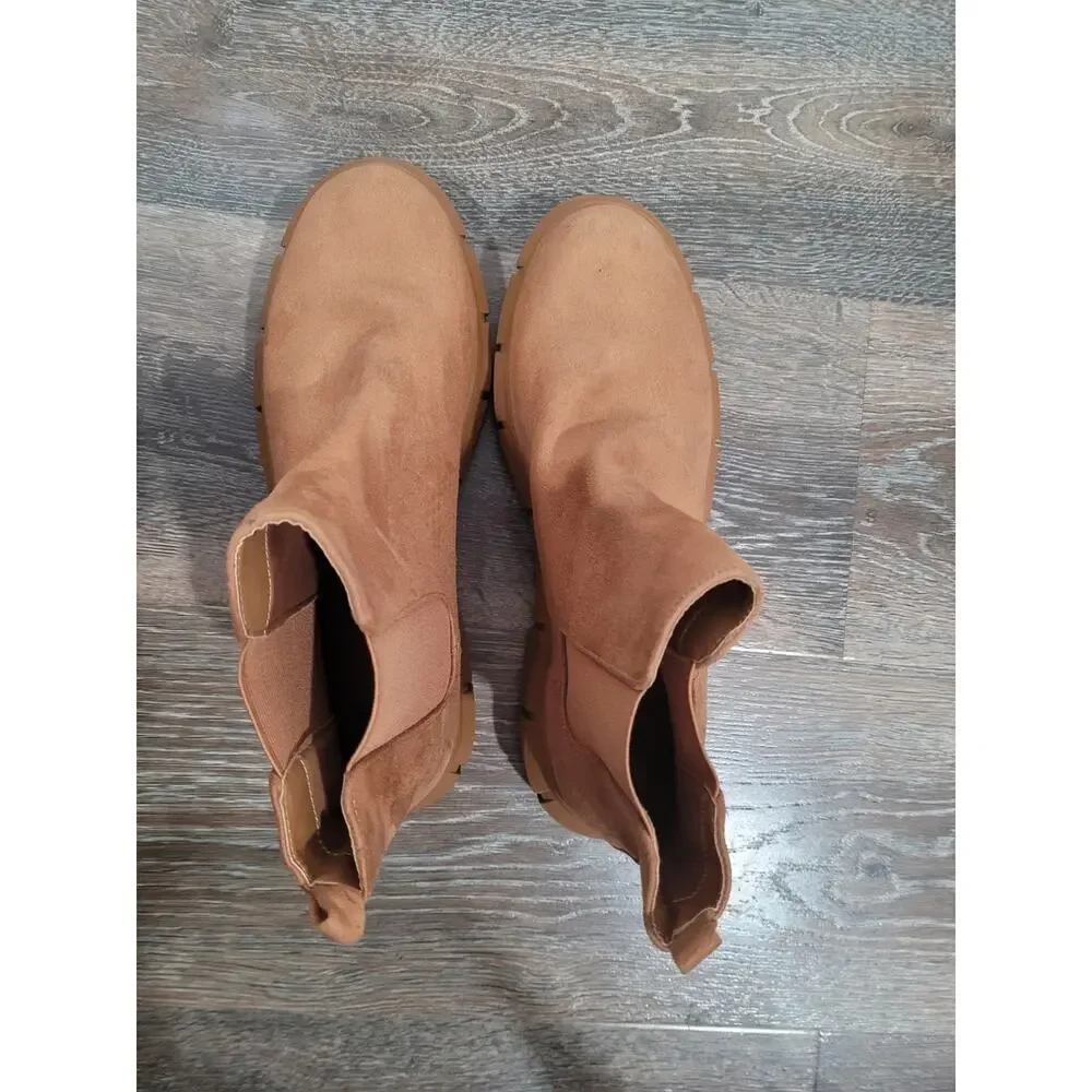 BP Niya Tan Faux Suede Chunky Lug Sole Chelsea Ankle Boots womens size‎ 10 #3
